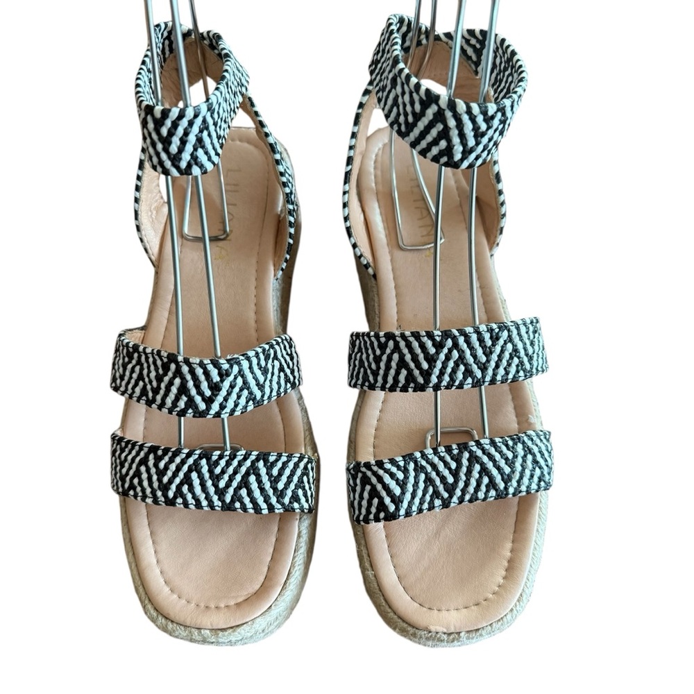 Liliana Black & White Chevron Woven Strap Platform Espadrille Sandals Size 8 - Picture 4 of 9